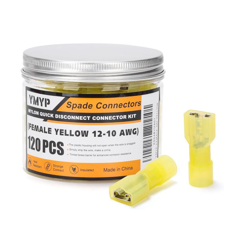 Photo 1 of 
120PCS Nylon Female Spade Connector Kit - Yellow 12-10 AWG - Quick Disconnect Electrical Wire Connectors - Tinned Copper Insulated Terminals for Automotive Electronics Crimp
