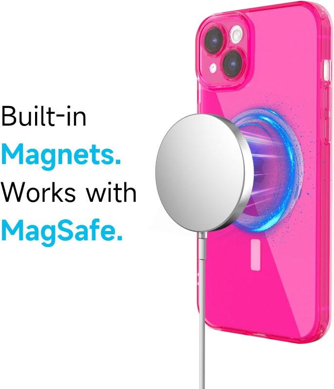 Photo 1 of for iPhone 15 Plus Case Clear Compatible with Magsafe Silicone, Bright Transparent Thin Magnetic Mag Safe Case Cute, Girly Trendy Slim Hard Camera Cover Protection, Fluorescent Neon Hot Pink
