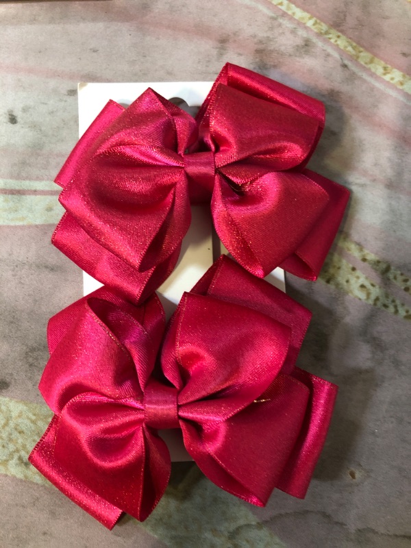 Photo 1 of Hot Pink Ribbon Hair Bow Barrettes Clips 4inch Sparkly Glitter Ribbon Bow-knot Alligator Pins Toddler Teen Girls Kids Birthday Party Dress Decor Accessory Valentines Gift
