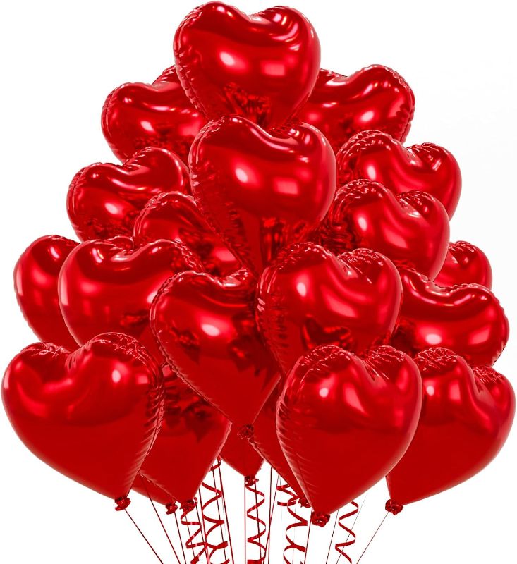 Photo 1 of 20PCS Heart Shape Balloons, Valentines Balloons 18inch Foil Balloons for Helium Valentine Decorations for Valentines Day, Wedding, Anniversary Decoration (Red)
