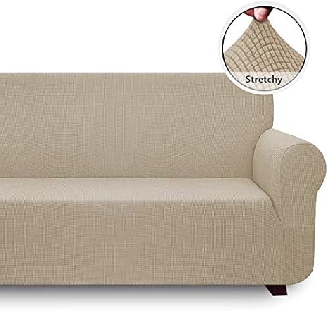 Photo 1 of iCOVER Sofa Slipcover, Multiple Size One Piece High Stretch Couch Cover, Machine Washable Spandex Jacquard Fabric, Bottom Elastic Non-Slip Easy to Install, Large Sofa, Sand
