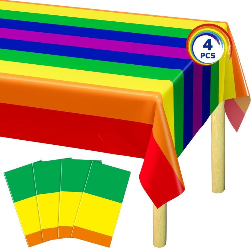 Photo 1 of 4 PCS Pride Decorations, 108 x 54 Inches Disposable Pride Tablecloth, Plastic Rectangle Rainbow Table Covers Pride Stuff, Gay Pride Month Accessories for...
