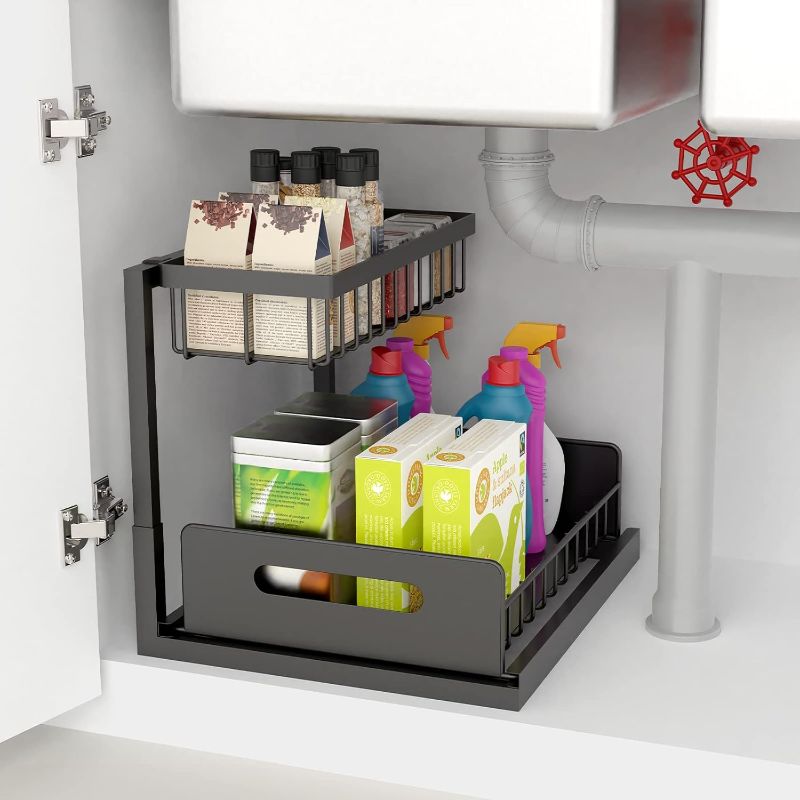 Photo 1 of Under Sink Organizer and Storage, 2 Tier Rustproof Under Cabinet Storage, Sliding Kitchen Sink Organizer for Kitchen Bathroom
