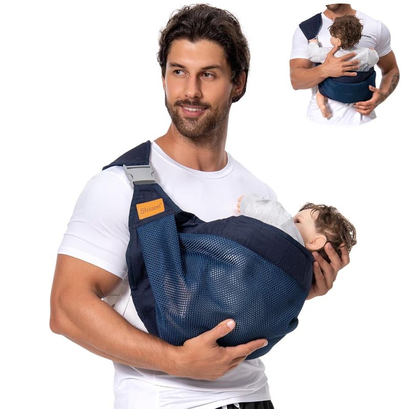 Photo 1 of Baby Sling Carrier, Baby Carrier Newborn to Toddler(7-45lbs), Toddler Carrier with Safety Buckle, One Shoulder Adjustable Shoulder Strap, One Size Fits All, Mesh Beige
