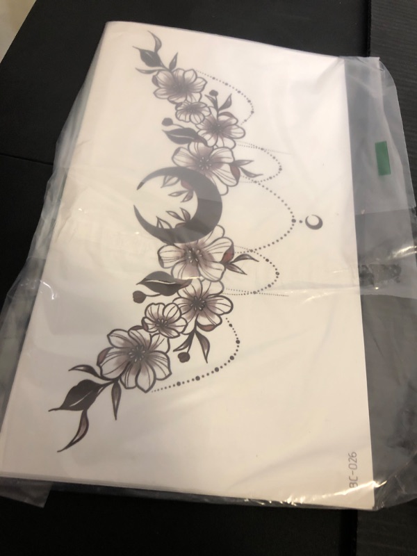 Photo 1 of Glaryyears Chest Underboob Temporary Tattoos for Women Adult, 6 Pack Black Fake Realistic Large Long Lasting Creative Removable Tattoo Stickers, Sexy Rose Flower Tramp Stamp Sketch on Body