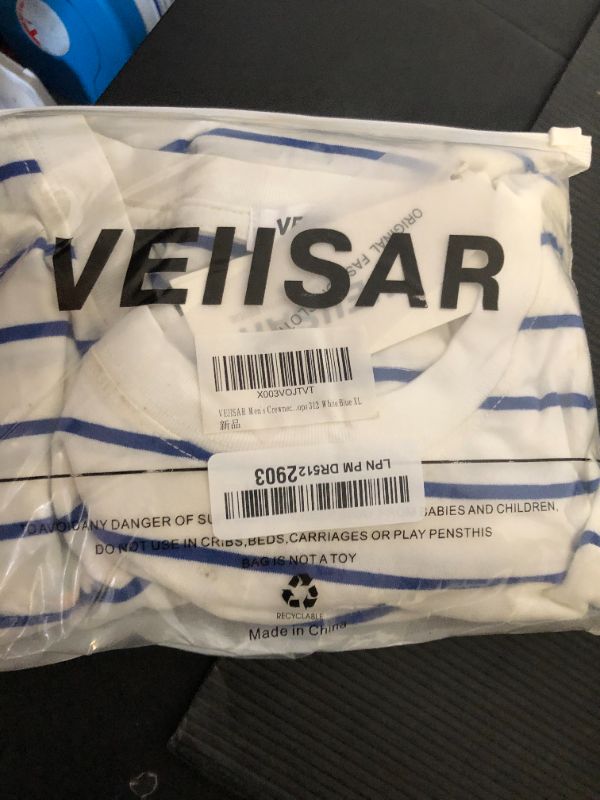 Photo 1 of Size XL--VEIISAR Men's Crewneck Striped T-Shirt Vintage Casual Cotton Tees Tops 312 White Blue XL