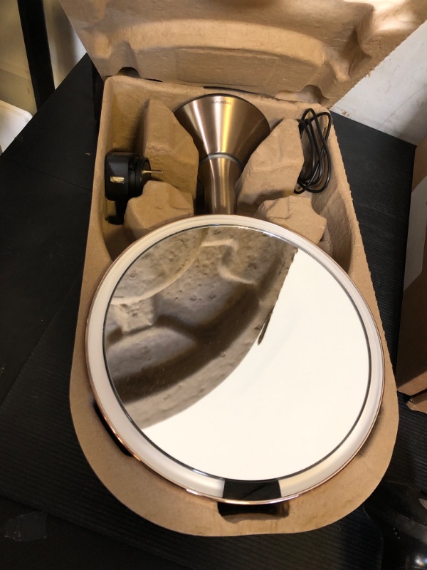 Photo 1 of simplehuman Sensor Mirror, Lighted Makeup Mirror with Magnification (5X), 8" Round Magnifying Vanity Mirror with Lights, Cordless, Rose Gold Stainless Steel