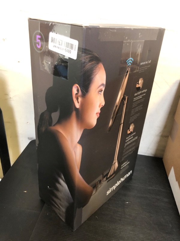 Photo 1 of simplehuman Sensor Mirror, Lighted Makeup Mirror with Magnification (5X), 8" Round Magnifying Vanity Mirror with Lights, Cordless, Rose Gold Stainless Steel