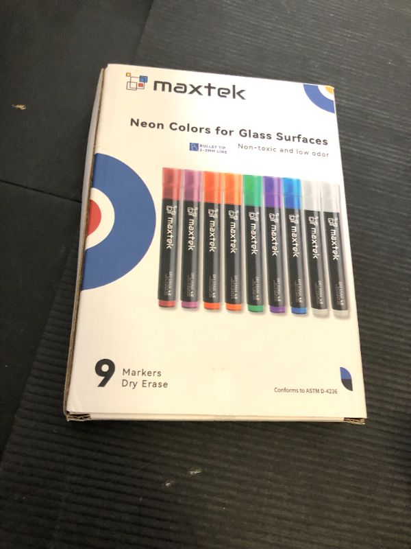 Photo 1 of maxtek Neon Dry Erase Markers for Glass,Window Markers for Dry Erase Board,Chalkboard,LED Note Board,Acrylic Refrigerator Calendar,Bullet Tip,Low Odor,Assorted Colors,9 Count