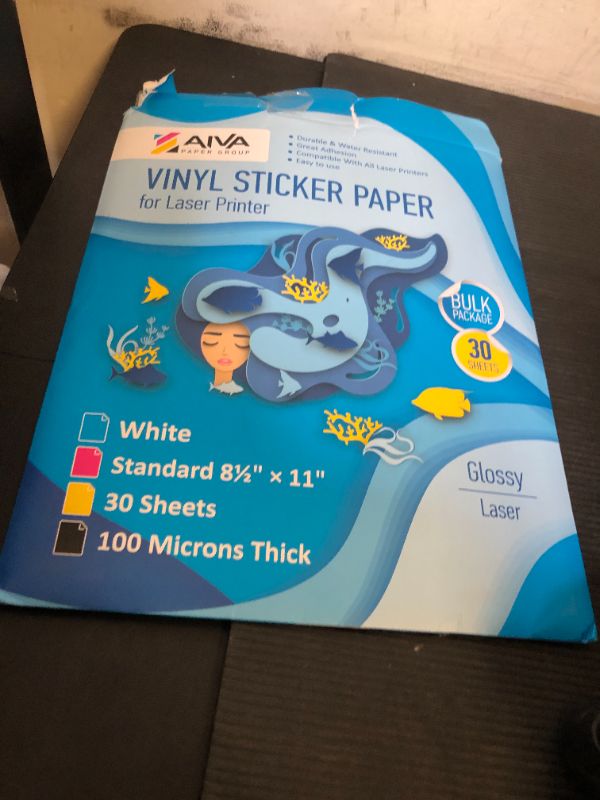 Photo 1 of Printable Vinyl Sticker Paper for Laser Printer - Glossy White - 30 Self-Adhesive Sheets - Waterproof Decal Paper - Standard Letter Size 8.5"x11"