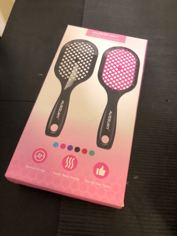 Photo 1 of Aussumy Vented Detangling Hair Brush - 2 Pack Detangler Hairbrush for Effortless Tangle Removal - Ultra-Soft Bristles -For Natural Curly Straight Wet Dry Damaged Hair for Women Men Kids - Black & Pink