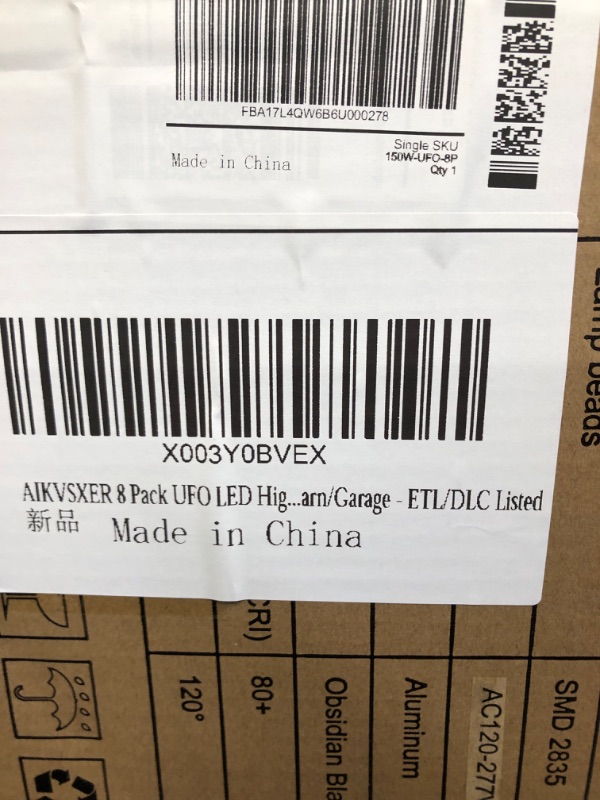 Photo 1 of AIKVSXER UFO LED High Bay Light 150W 8 Pack, 24000LM 5000K, 0-10V Dimmable, 5ft Cable with Plug, AC120-277V IP65 Commercial Bay Lighting for Gym Factory Warehouse - ETL/DLC