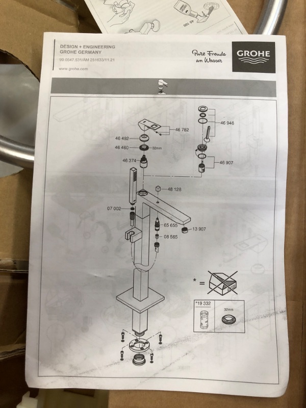 Photo 1 of GROHE EUROCUBE SINGLE HANDLE FREESTANDING TUB FAUCET WITH 1.75 GPM HAND SHOWER, STARLIGHT CHROME 