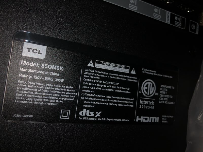 Photo 1 of TCL 85-Inch QM6K QLED 4K Smart QD-Mini LED TV with Google TV (85QM6K, 2025 Model) Dolby Vision IQ, Dolby Atmos, HDR, Game Accelerator up to 288Hz, Voice Remote, Works with Alexa, Streaming Television