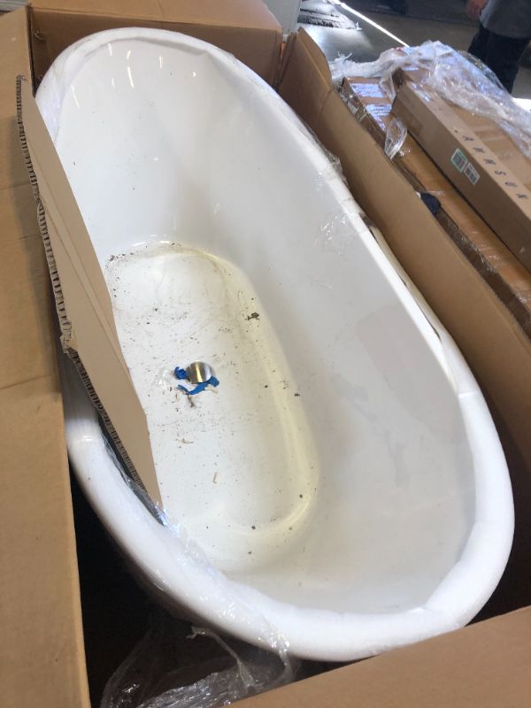 Photo 1 of Empava Luxury 67 inch Acrylic Freestanding Bathtub Contemporary Soaking Tub with Overflow and Drain White BT518
