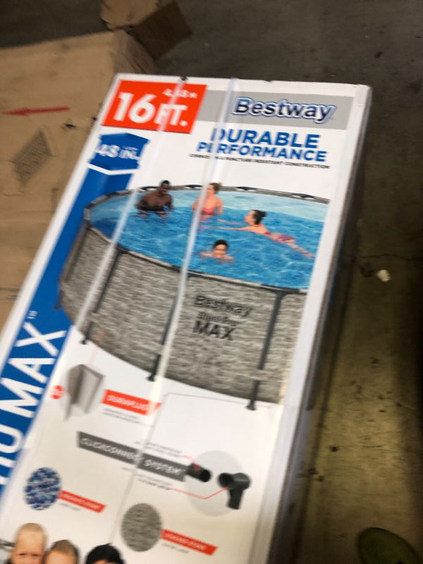 Photo 1 of Bestway Steel Pro MAX Above Ground Swimming Pool Set (16' x 48") | Round Outdoor Backyard Family Pool Features Realistic Stone Pool Liner | Includes 1500gal Filter Pump, 48" Ladder and 16' Pool Cover