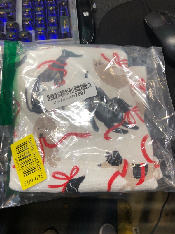 Photo 1 of kate spade new york Holiday Pets Kitchen Towel, Oven Mitt & Pot Holder 4-Pack Set, Absorbent & Heat Resistant, 100% Cotton, Black/White/Red, 17"x28", 7"x13", 7"x10"