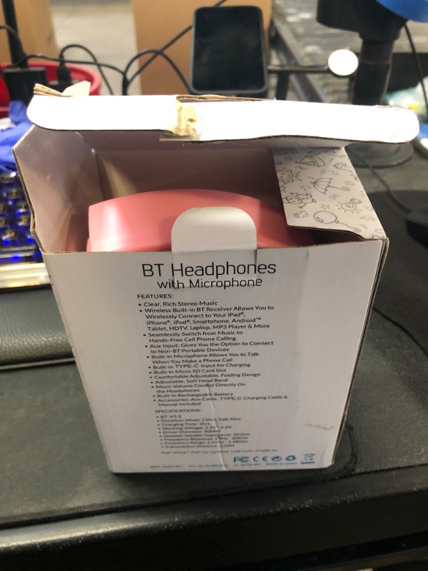Photo 1 of Mokata Kids Headphones Bluetooth 5.3 60H Play Time Wireless Kids Volume Limited 85 /110dB Over Ear Foldable Protection Headset with Mic AUX 3.5mm for Boys Girls Child School Pad Tablet Pink