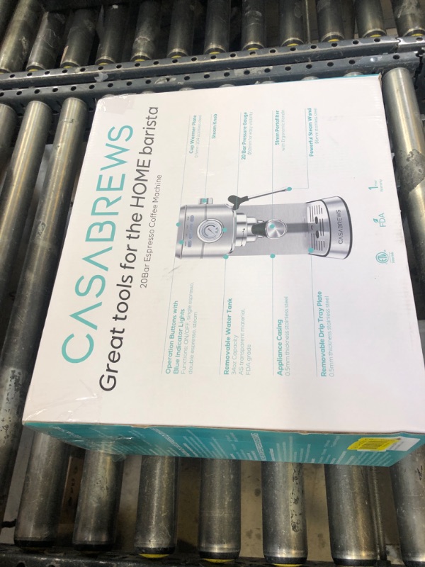 Photo 1 of CASABREWS CM5418 Espresso Machine 20 Bar, Compact Espresso Maker with Steam Milk Frother, Stainless Steel Coffee Machine with 34oz Removable Water Tank for Cappuccino, Latte, Silver
