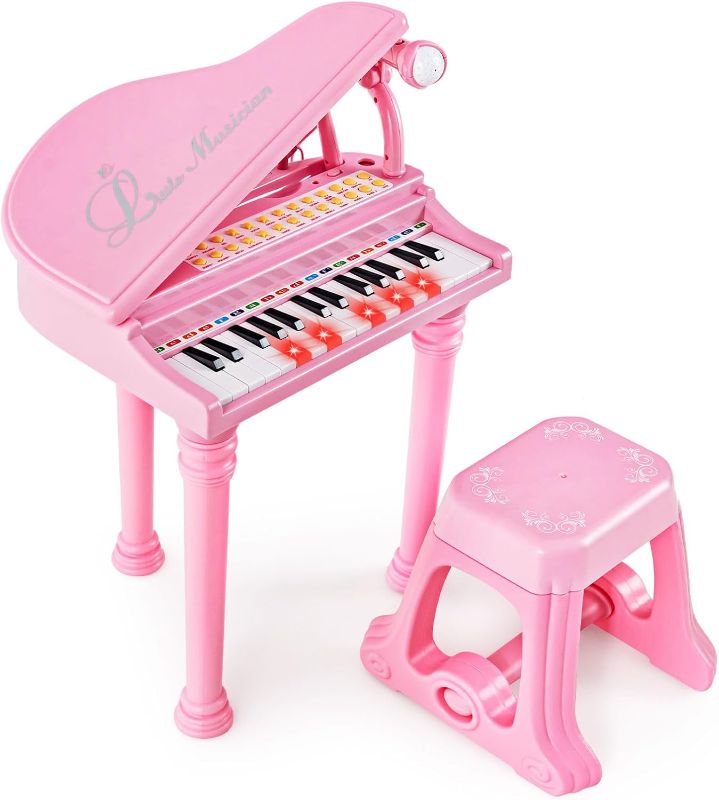 Photo 1 of Costzon Kids Piano, 31 Key Mini Grand Piano Toy Keyboard with Microphone, Stool & Lights, Portable Electronic Piano Educational Musical Instrument Toy, Birthday Gift for Toddler Boys Girls (Pink)