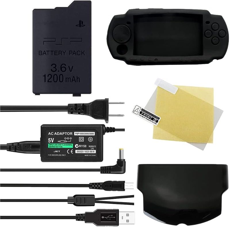 Photo 1 of PSP-S110 High Capacity Replacement Sony PSP Slim Battery + AC Adapter 5V 2A Wall Travel Power Supply + Back Door Battery Cover Compatible for PSP 2000 2001 3000 3001 3002 3004 Accessories Kit