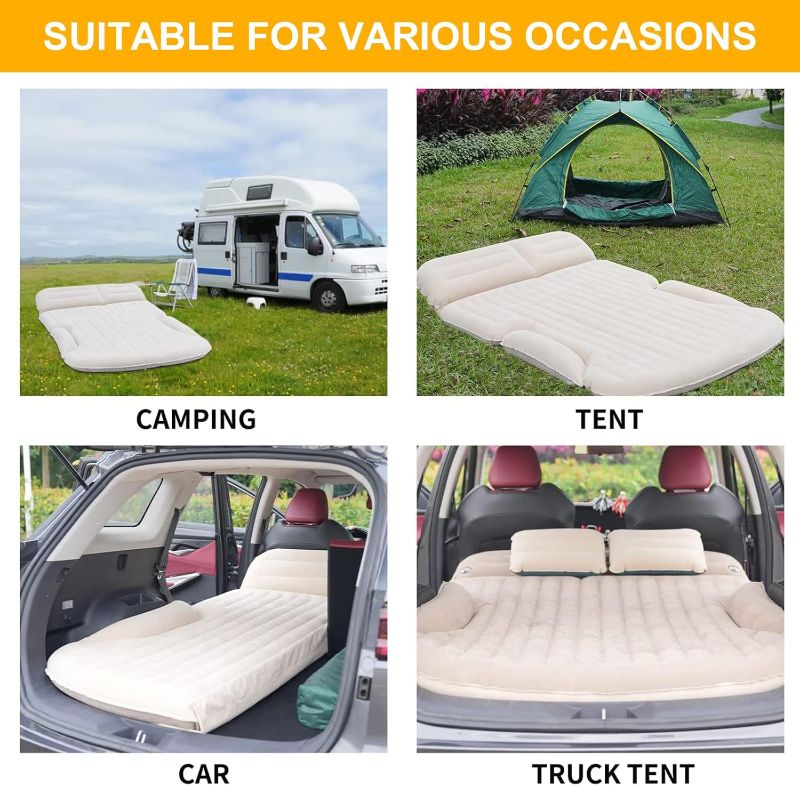 Photo 1 of KMZ SUV Air Mattress Thickened and Double-Sided Flocking Travel Camping Bed with 2 Pillows & Electric Pump Dedicated Mobile Cushion Inflatable Bed for SUV Trunk and Rear Seat (Beige and Coffee)