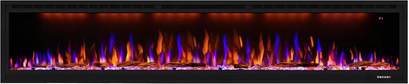 Photo 1 of Smart Electric Fireplace 84 inch, Recessed Wall Mounted Fireplace Heater, Slim Frame w/Multicolor Flame Combinations, Logs & Crystals, Remote Control and WiFi-Enabled, 1500W, Black