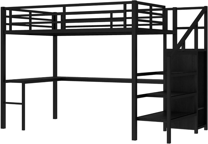 Photo 1 of full size metal loft bed with desk and closet heavy duty loft bed frame with storage ladders and led