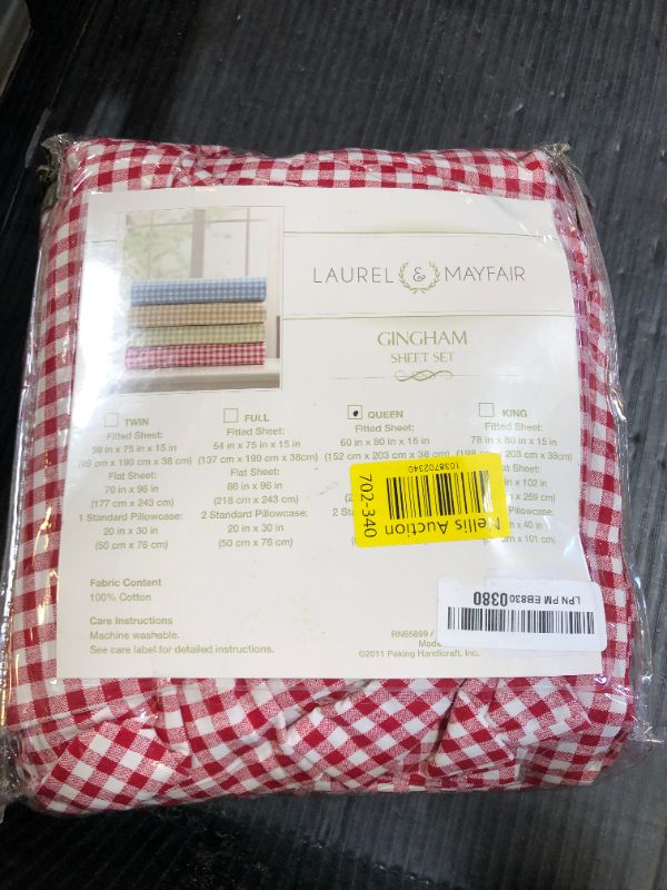 Photo 1 of Laurel & Mayfair Classic 250tc 100% Cotton Gingham Checkered Print Sheet Set, Cool & Crisp Percale Weave, Queen, Red