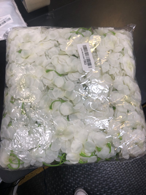 Photo 1 of Zeyune 150 Pcs Hydrangea Artificial Flowers, Silk Flower Heads with Stems, Fake Hydrangea Bouquet for Wedding Arch Centerpiece DIY Floral Home Decoration (White)