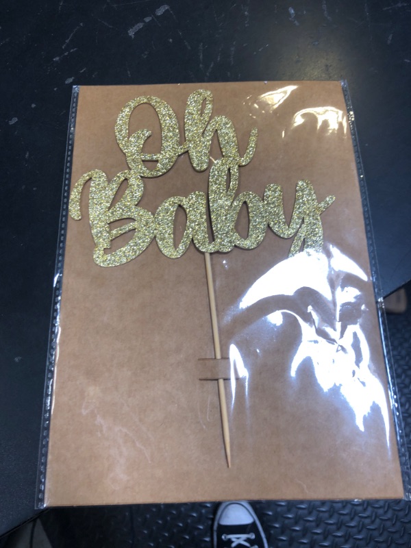 Photo 1 of Oh Baby Cake Topper - Glitter Gold Baby Shower Cake Decorations, Gender Reveal Cake Smash Decor, New Baby Cake Top Photo Booth Props (Gold)