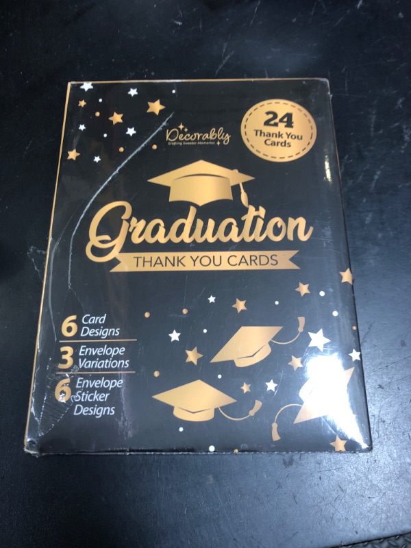 Photo 1 of Decorably 24 Pack Gold-Foiled 6x4in 2025 Graduation Thank You Cards with Envelopes and Stickers, 6 Elegant Designs Graduation Thank You Cards 2025, Blank Inside