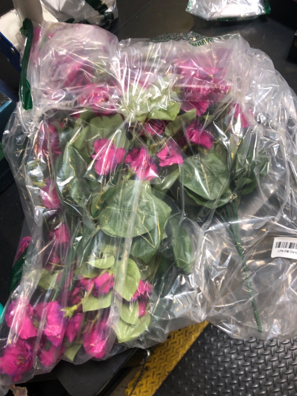 Photo 1 of Fake Hibiscus Artificial Flowers for Outdoors Spring Summer Decoration, 6 Bundles Silk Hibiscus Flowers Bouquet UV Resistant Look Real Faux Plants for Outside Planter Front Door Porch Balcony, Fuchsia