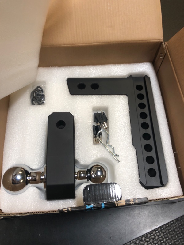 Photo 1 of METOWARE Adjustable Trailer Hitch - Aluminum Tow Hitch Fits 2-Inch Receiver - Heavy Duty Drop Hitch with 8-Inch Drop/Rise for Truck (12,500 LBS GTW), Double Anti-Theft Stainless Steel Pin Locks(Black)
