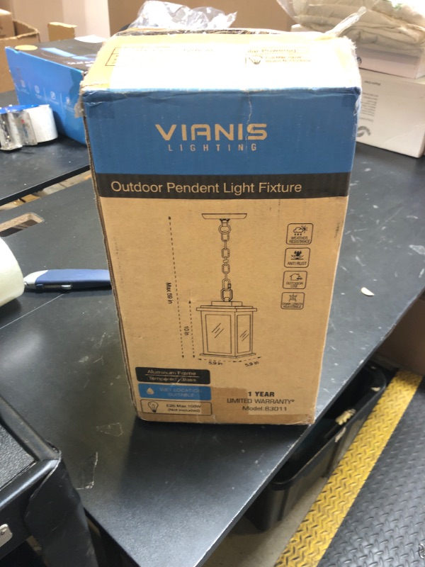 Photo 1 of VIANIS Outdoor Pendant Light Fixtures, Black Outdoor Ceiling Lights for Porch with Waterproof, Anti-Rust Porch Lights Exterior Ceiling Fixtures for House