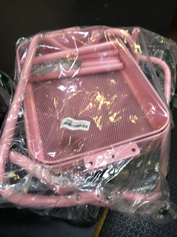 Photo 1 of Pipishell 3 Tier Mesh Utility Cart, Rolling Metal Organization Cart with Handle and Lockable Wheels, Multifunctional Storage Shelves for Kitchen Living Room Office Pink