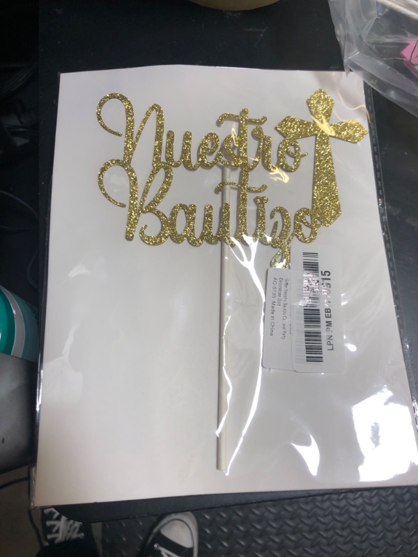 Photo 1 of Glitter Nuestro Bautizo Cake Topper - Mi Bautizo Baptism Cake Pick Topper, Cross First Holy Communion Baby Shower Party Decorations Gold