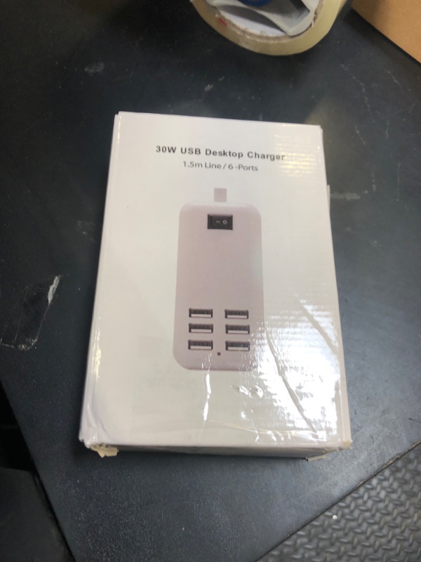 Photo 1 of 6 Ports USB Charger Hub Desktop US Plug AC Power Wall Travel Charging Adapter Slots Charging Station Extension Socket Outlet with Cable