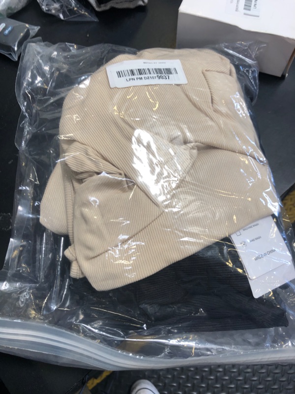 Photo 1 of HAEOF Summer Two Piece Outfits for Women Casual Crop Top High Waist Palazzo Pants Ribbed Matching Tracksuit Sets(Apricot Black, XL)