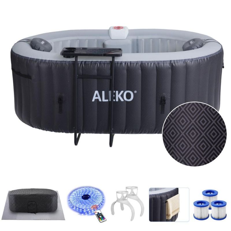 Photo 1 of HTIO2BDIAMOND-UNB Oval Inflatable 2 Prs Hot Tub 145 Gallon 100 Bubble Jets Black Diamond