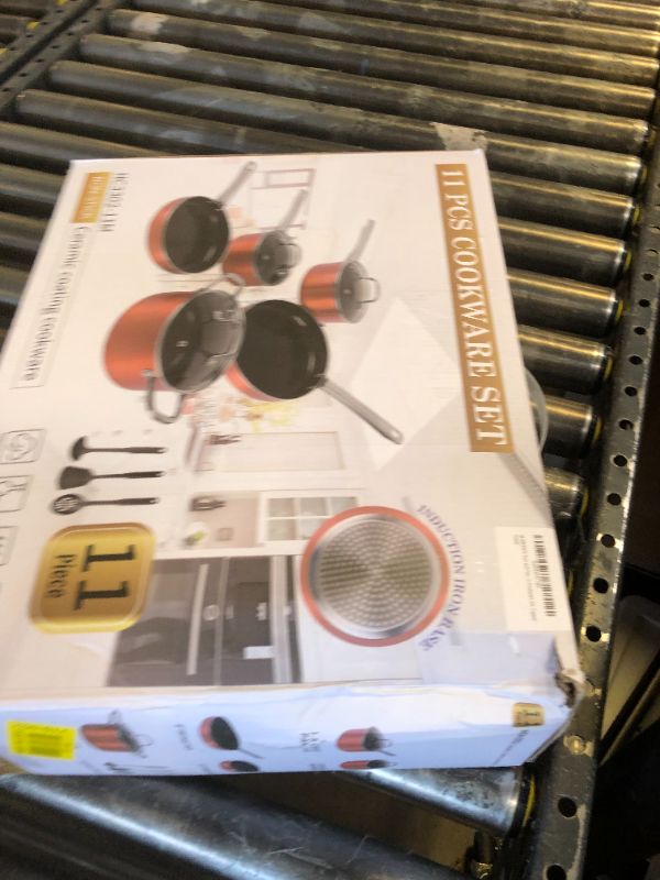 Photo 1 of M MELENTA Pots and Pans Set Non Stick, 11pcs Ceramic Cookware Set, Non Toxic Induction Cookware, Kitchen Cooking Set w/Fry Pans, Saucepans, Oven Safe, Copper