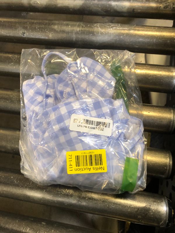 Photo 1 of Floerns Girl's Gingham Print Ruched Cut Out Knot Front One Piece Swimsuit Blue and White 9Y