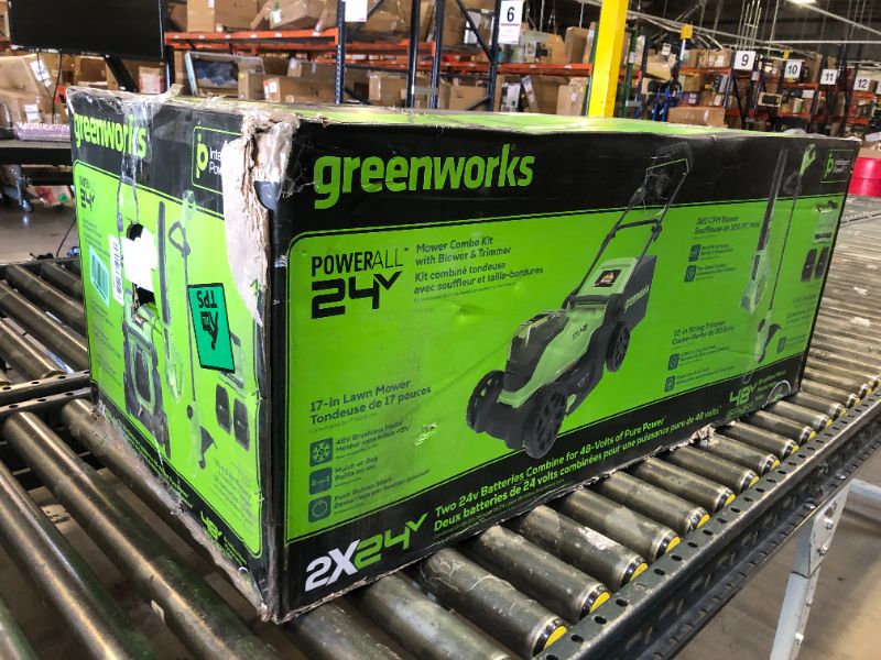 Photo 1 of Greenworks 48V (2x24V) 17" Brushless Mower+12" String Trimmer +320CFM Blower,(2) 4.0Ah Batteries and 2A Dual Port Charger
