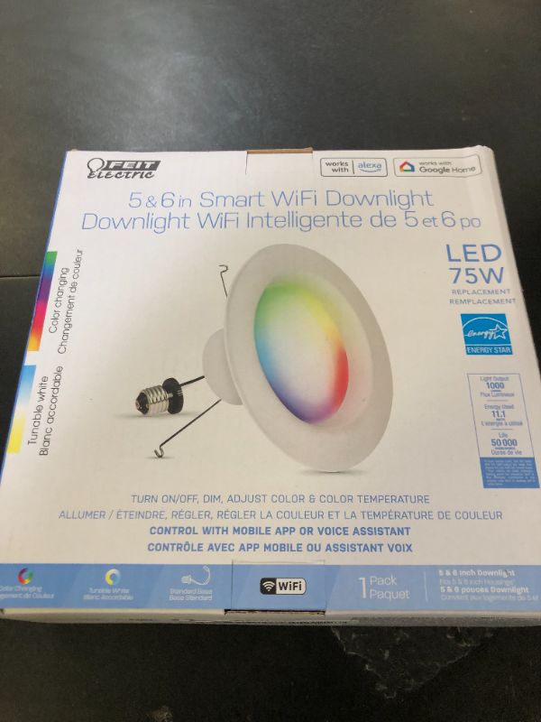 Photo 1 of Feit Electric Smart Recessed Downlights, 5-6 Inch, Wi-Fi LED, Dimmable Color-Changing, 1000 Lumens, 11.1W (75W Equivalent), Voice & App Control, Daylight to Soft White, 50,000 Hour Lifespan