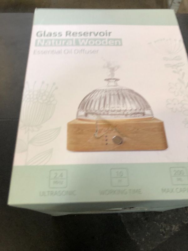 View 2 of Glass Dome Essential Oil Diffuser with Glass Reservoir & Wood Base-Plastic Free, 200ml Ultrasonic Glass Diffuser for Aromatherapy with Timer 7 Color Light Auto-Off for Gift Home Office Yoga Dark Brown
