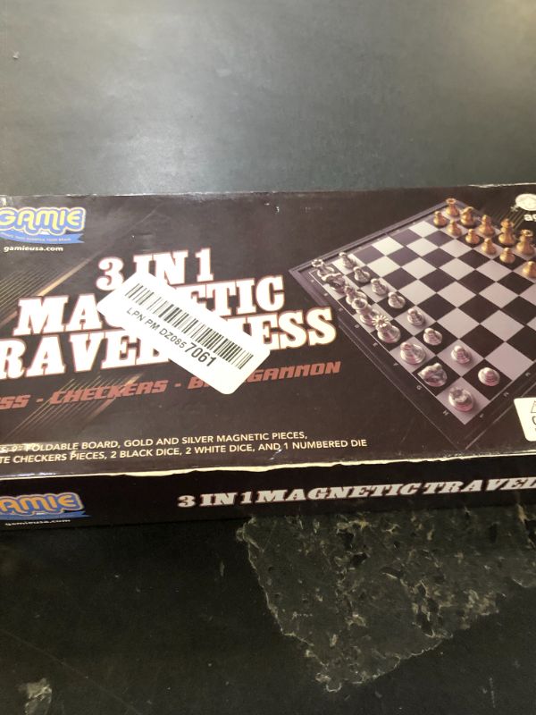 Photo 1 of Gamie 3 in 1 Magnetic Travel Chess Set - Portable Chess, Checkers, Backgammon Set - 9 Inch Magnetic Chess Board for Road Trips - Travel Games for Kids and Adults - Gift Idea for Ages 3 and Up