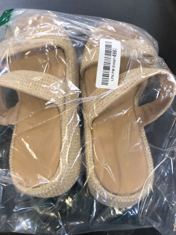 Photo 1 of Erocalli Brown Platform & Wedge Sandals Slip on Espadrilles for Women Open Toe Cute Summer Beach Raffia Sandals Dressy Straw Flatform Two Straps