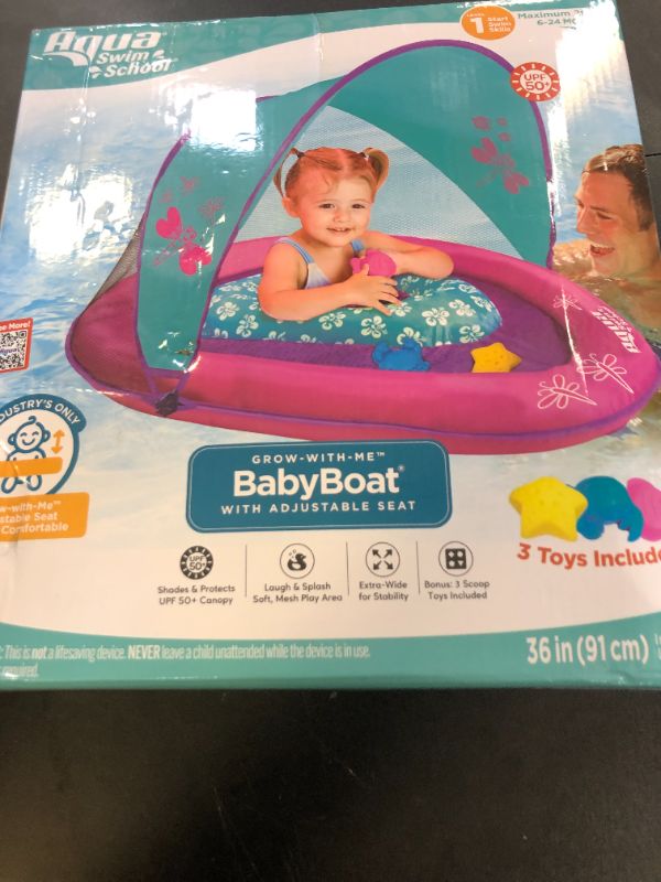 Photo 1 of SwimSchool Deluxe Baby Pool Float with Adjustable Canopy - 6-24 Months - Baby Swim Float with Splash & Play Activity Center Safety Seat - Pink/Aqua