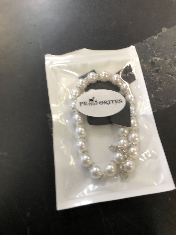 Photo 1 of PETFAVORITES Diamond Dog Pearls Necklace Jewelry for Small Dogs Puppy - Bling Rhinestones Cat Wedding Collar - Chihuahua Yorkie Girl Clothes Costume Outfits Accessories (Snow White, Size L)