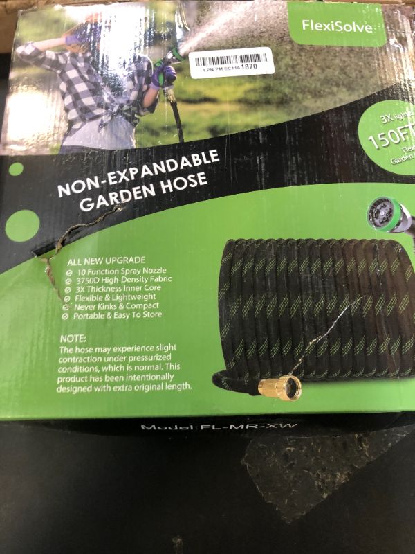 Photo 1 of FlexiSolve Garden Hose 150 ft, NON-EXPANDABLE Ultra Lightweight & Flexible Water Hose With 10-Pattern Spray Nozzle, Kink-Resistant, Leak-Proof, 3750D High-Density Fabric & Shut-Off Valve, Hose Straps